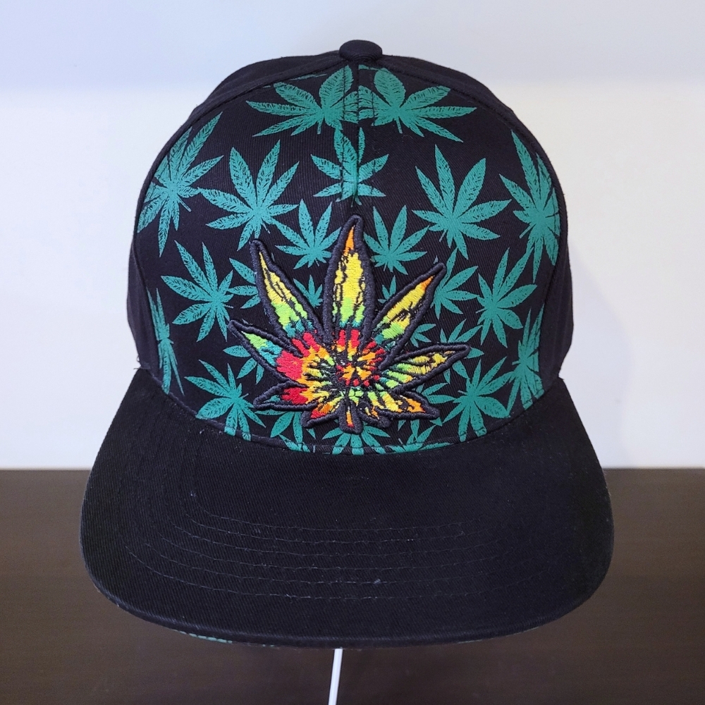 Green Weed Leaves Multicolor Weed Patch Black Snapback